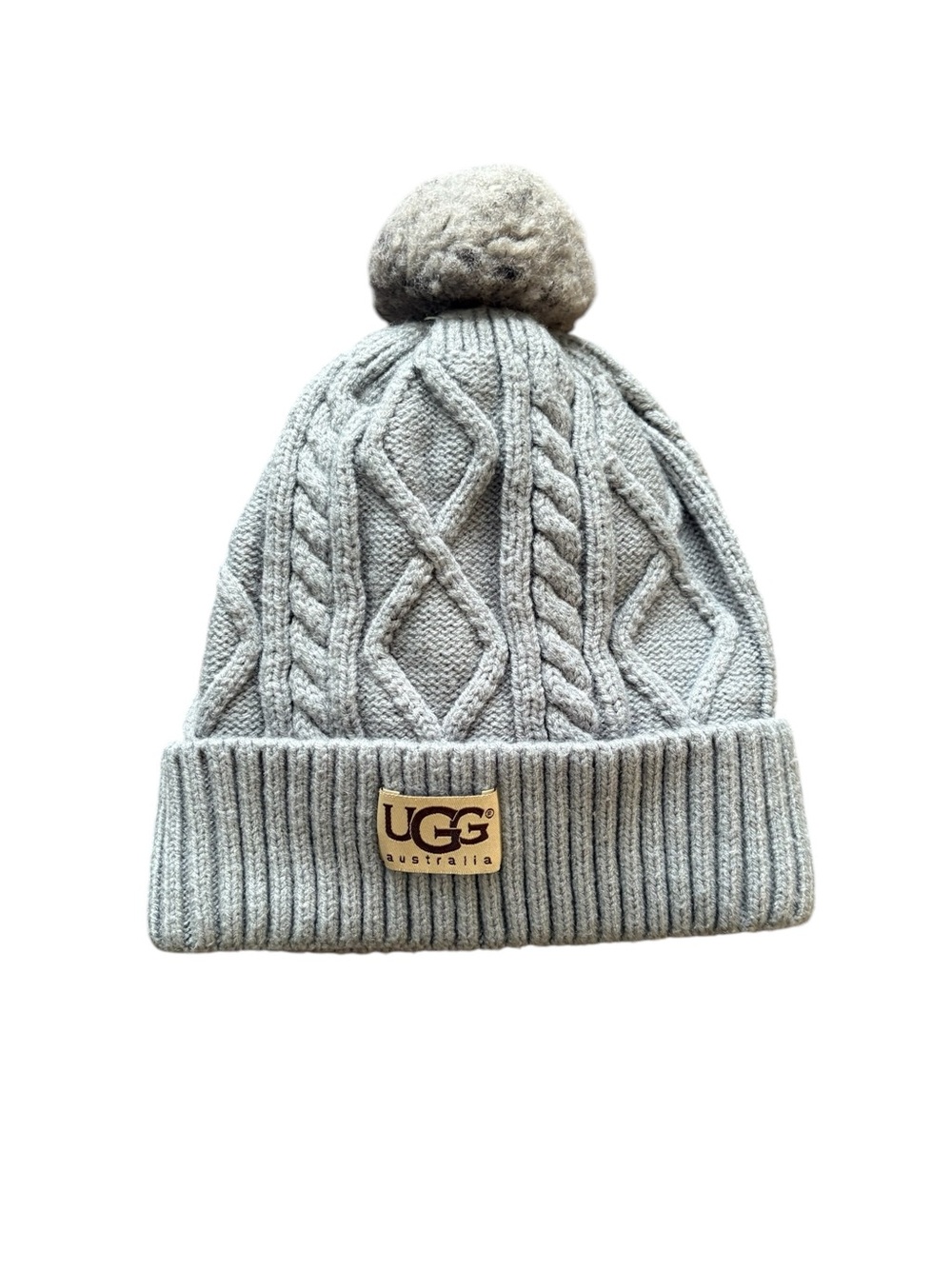 UGG Cable Knit Pom Beanie - Light Gray